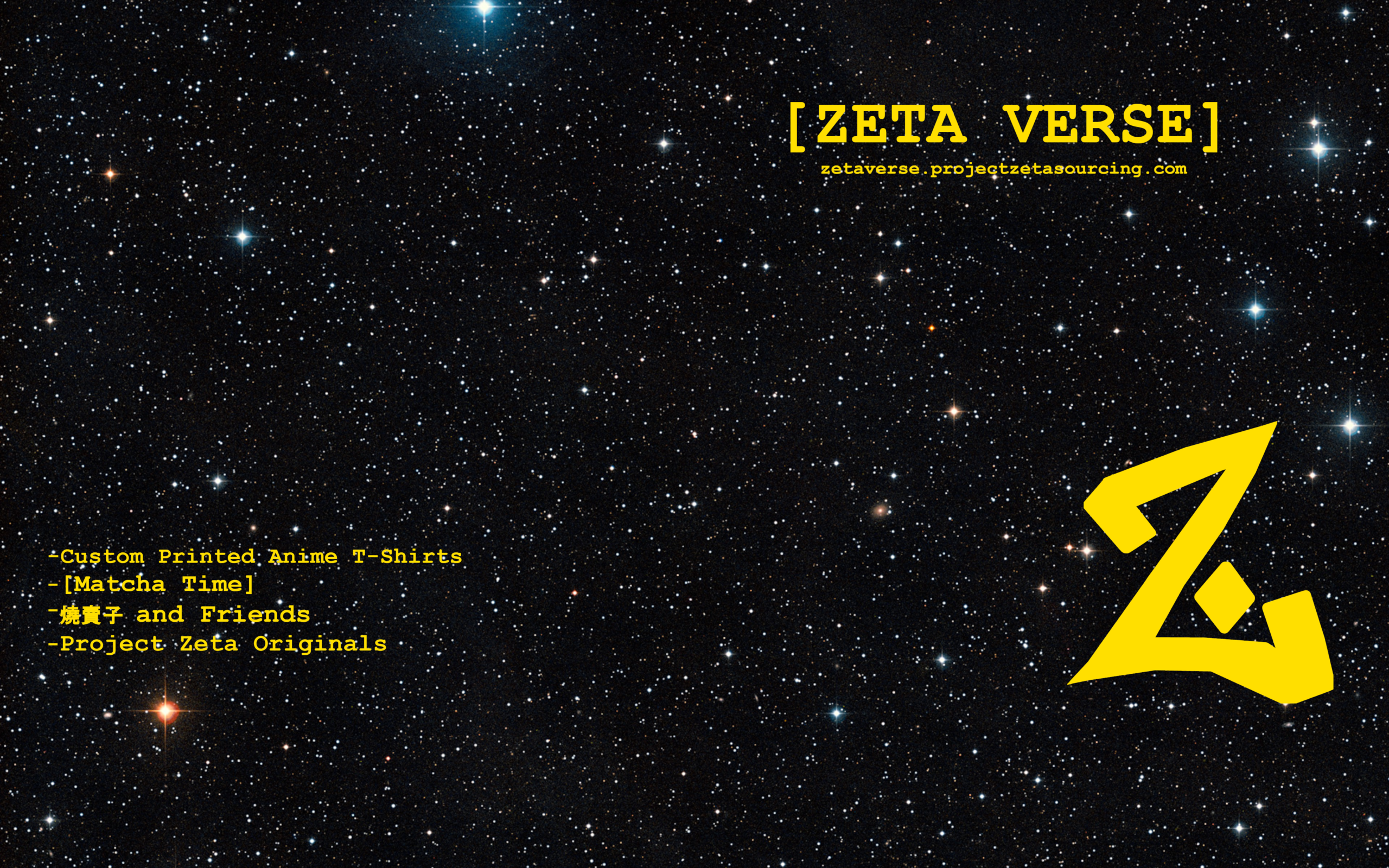 The Zetaverse space theme along with Project Zeta's logo in bright yellow.
